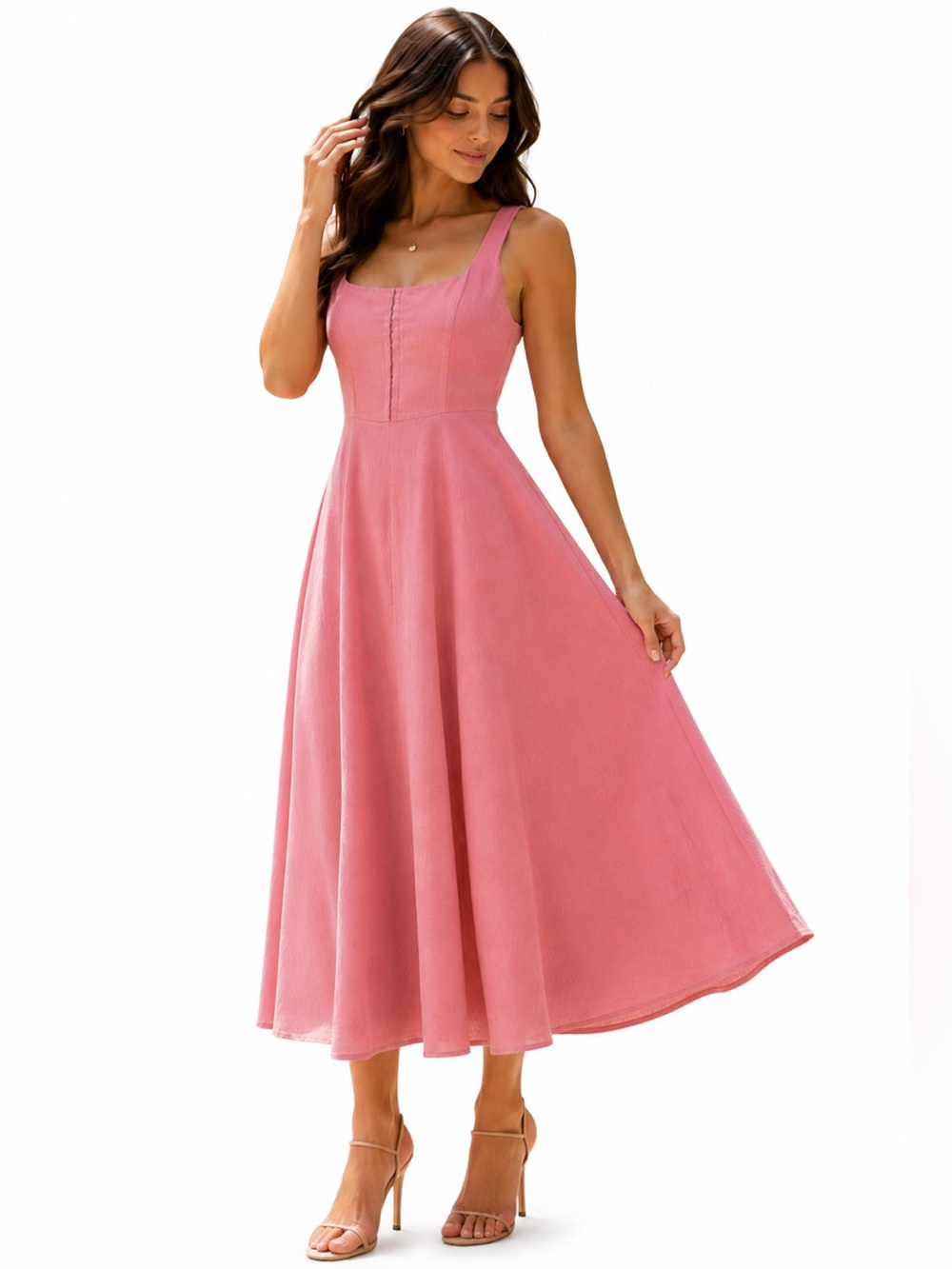 WAYF Blush Pink A-Line Corset Midi Dress Romantic Summer Garden Cottagecore NWT